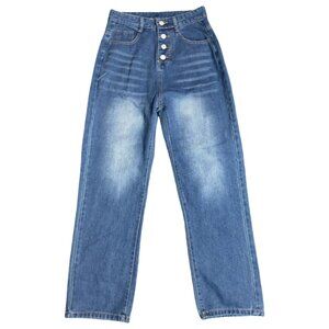 Sz.M*Unbranded*Straight-Leg Baggy Blue Jeans--Hi-Waist; Button-Fly